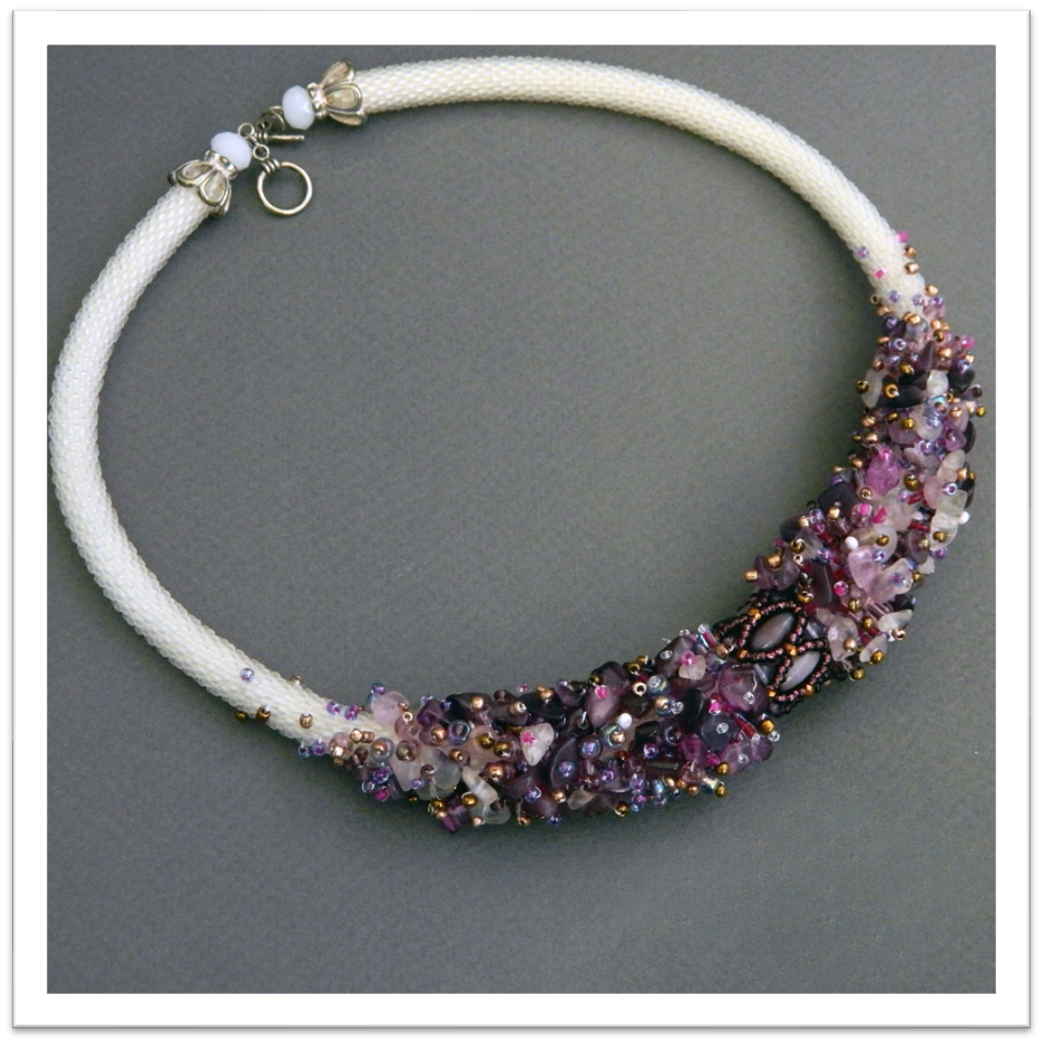 Fluorite and amethyst rope necklace