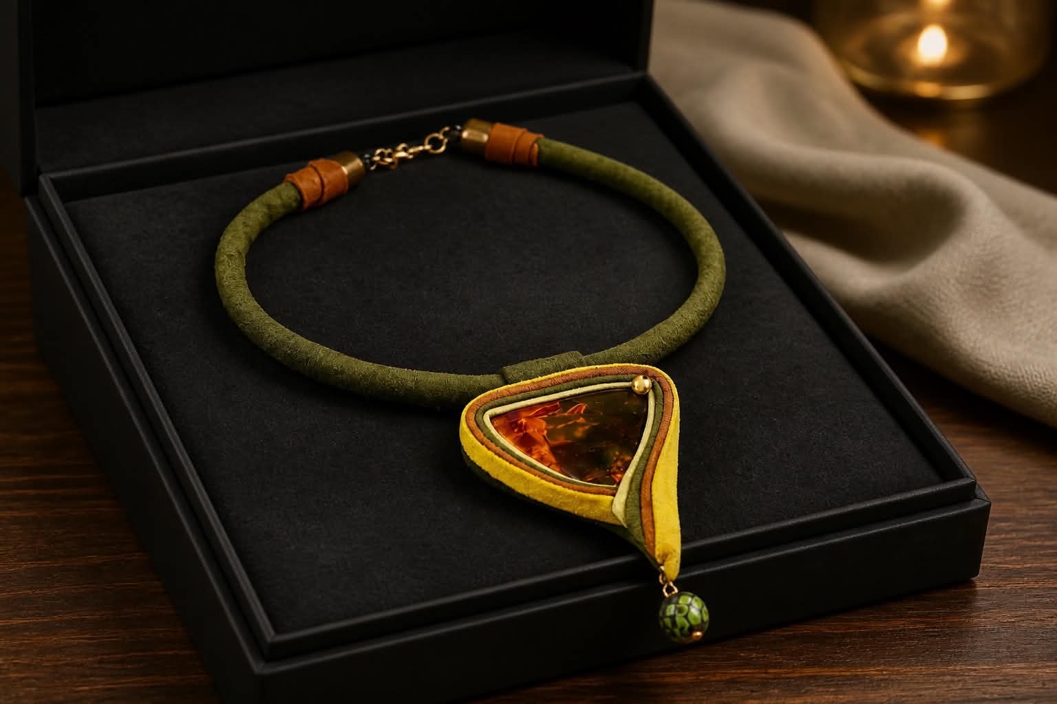 Handcrafted Leather Necklace with Jasper