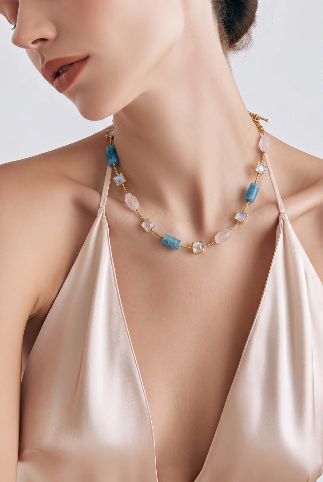 Necklace with Rose Quartz and Aquamarine