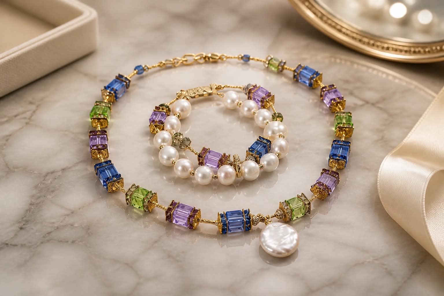 Crystals and Pearl Set
