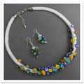 Rope necklace and earrings with mother-of-pearl
