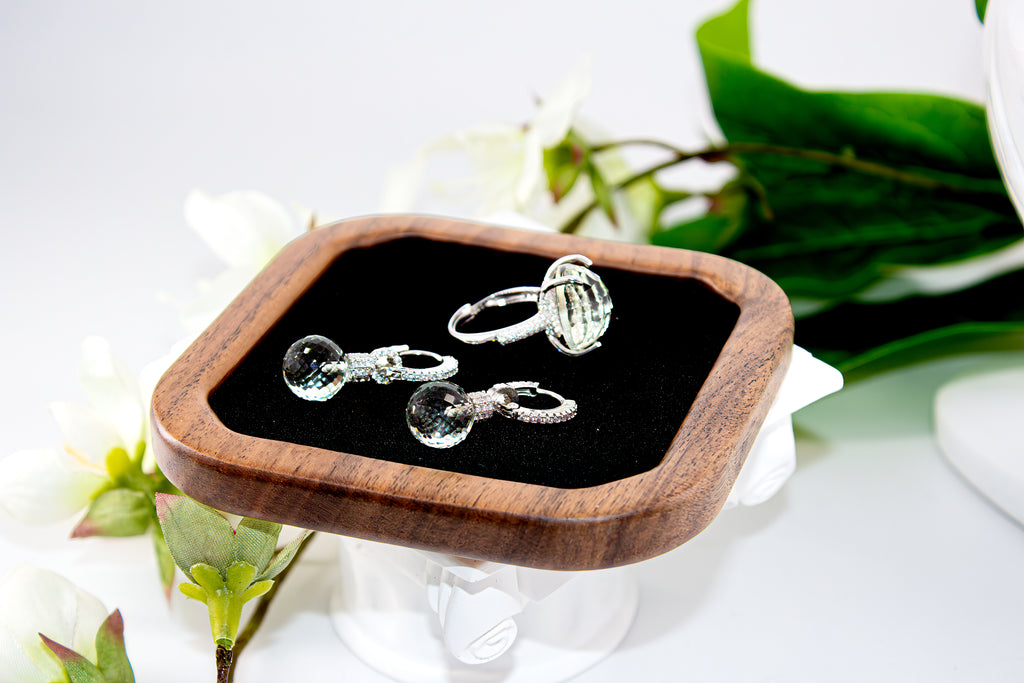Green amethyst set - earrings and ring