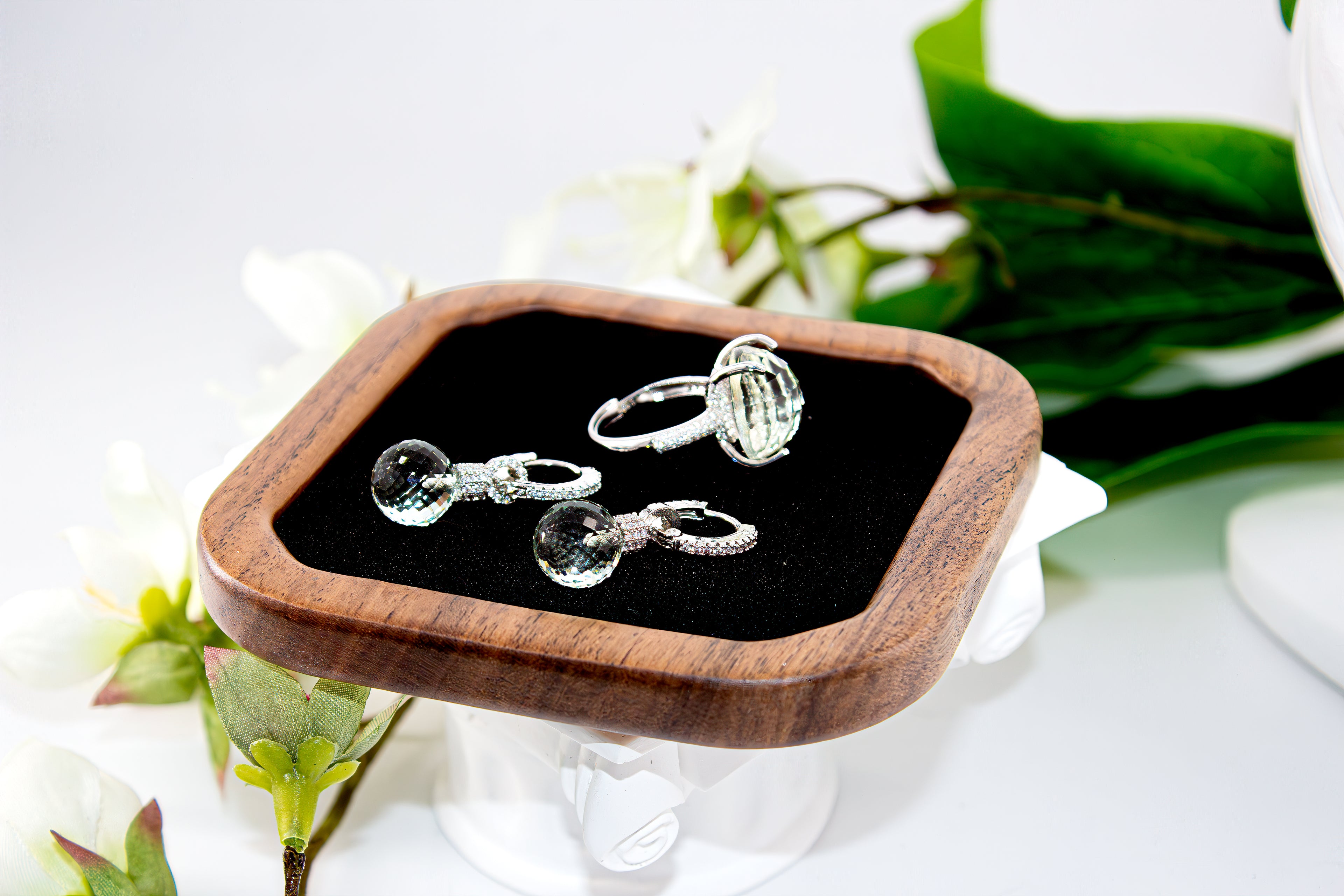 Green amethyst set - earrings and ring