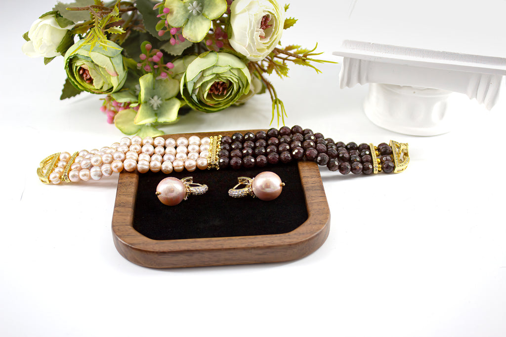 Set Rose pearls and garnet