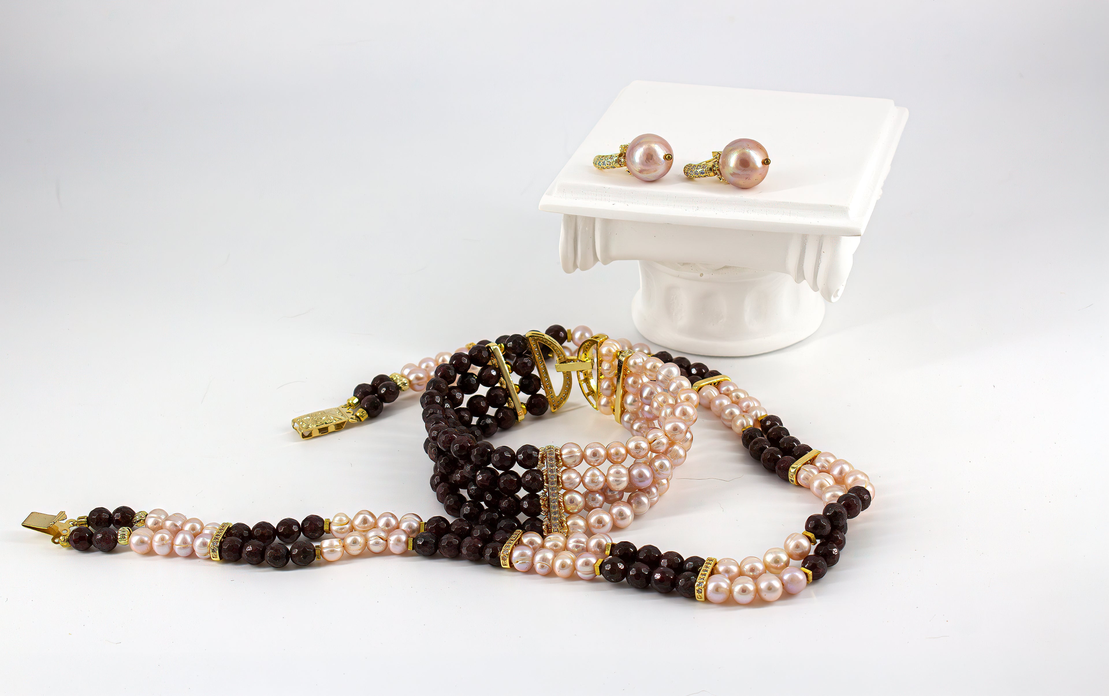 Set Rose pearls and garnet