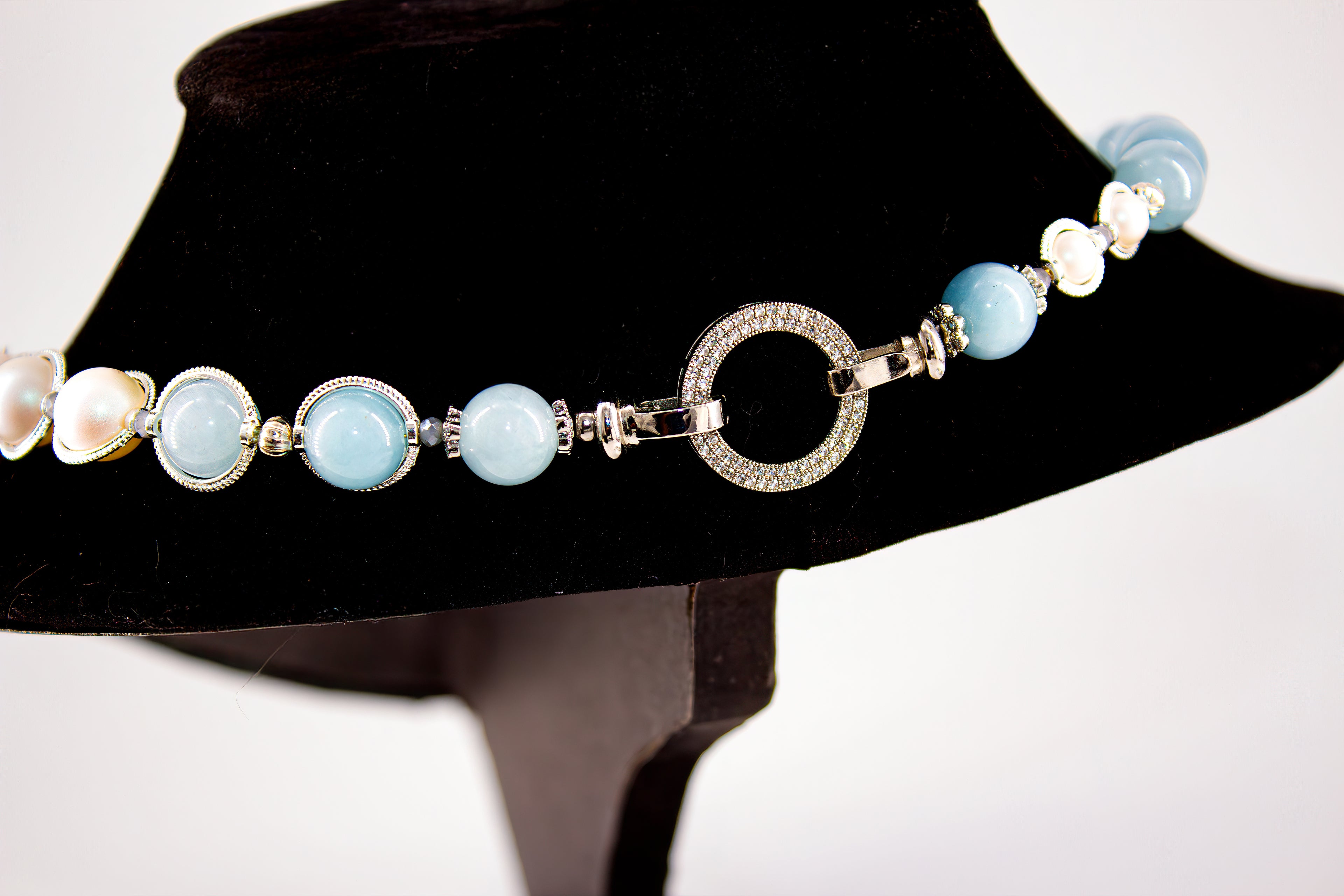 Set Swarovski pearls and aquamarine